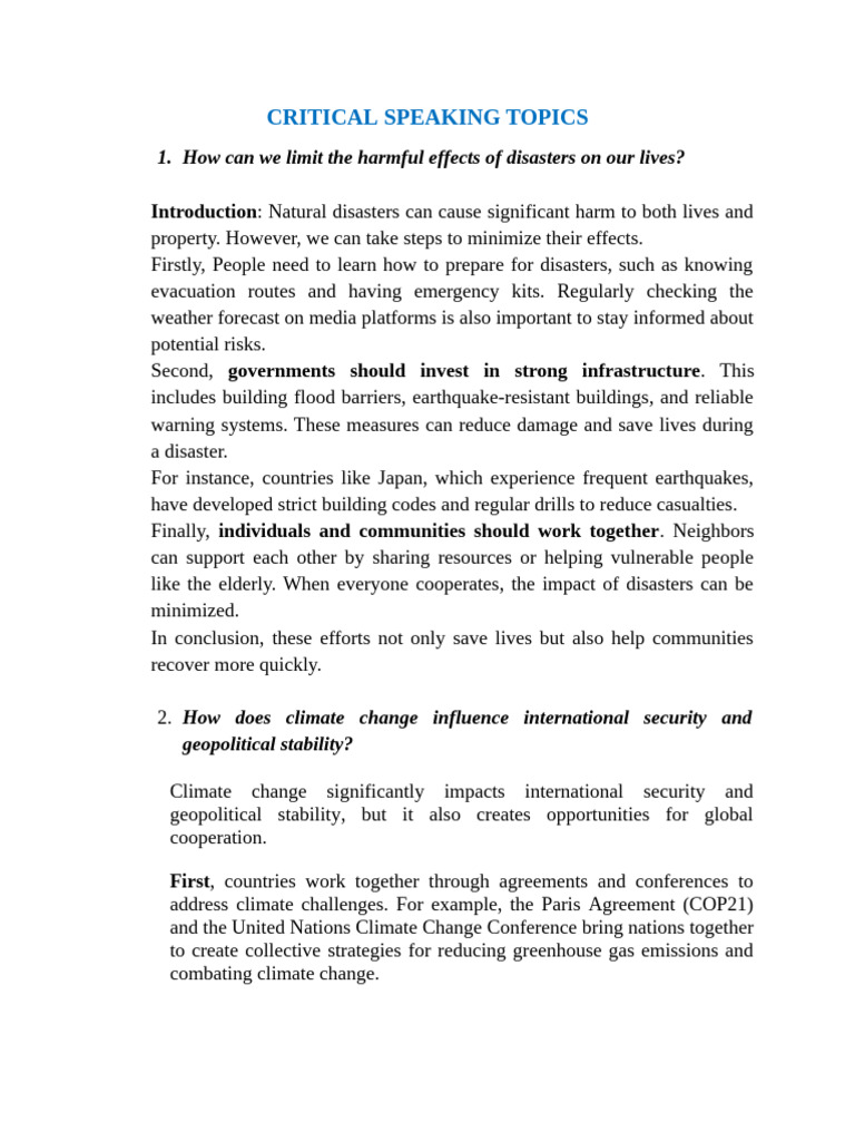 Critical Speaking Topics on Global Issues | PDF | Social Media ...