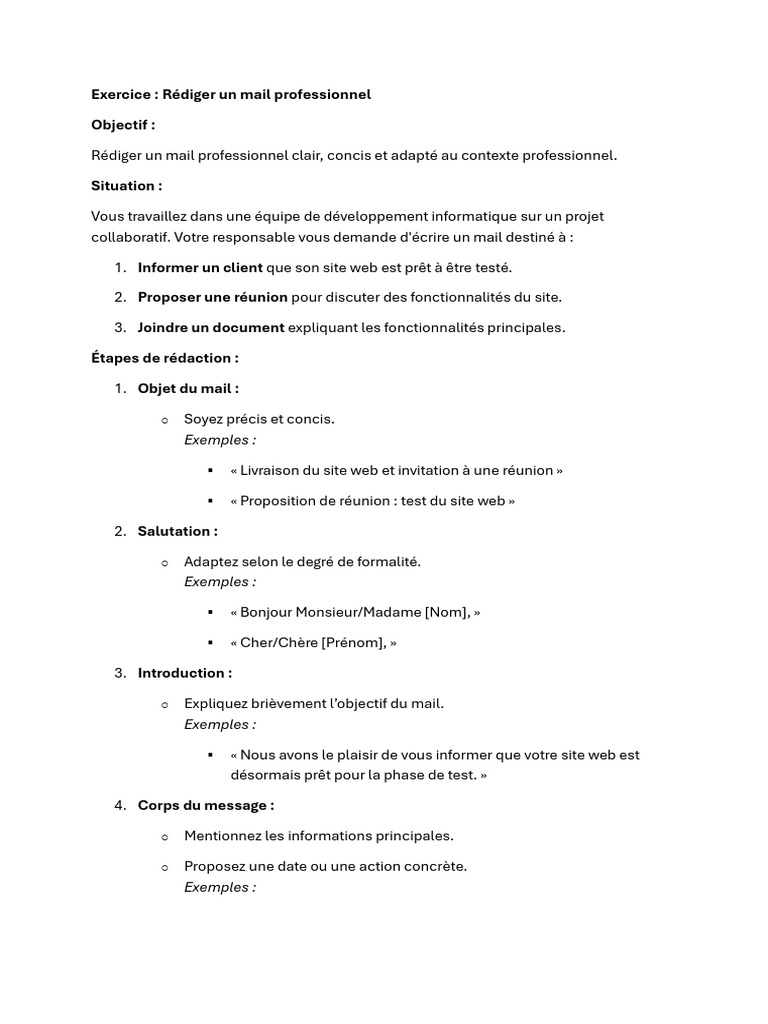 Rédaction d'un mail professionnel | PDF