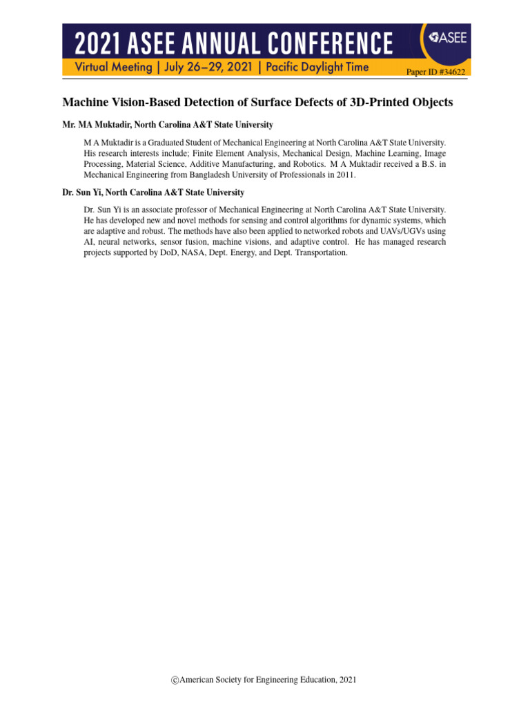 Machine Vision Based Detection of Surface Defects of 3d Printed Objects ...