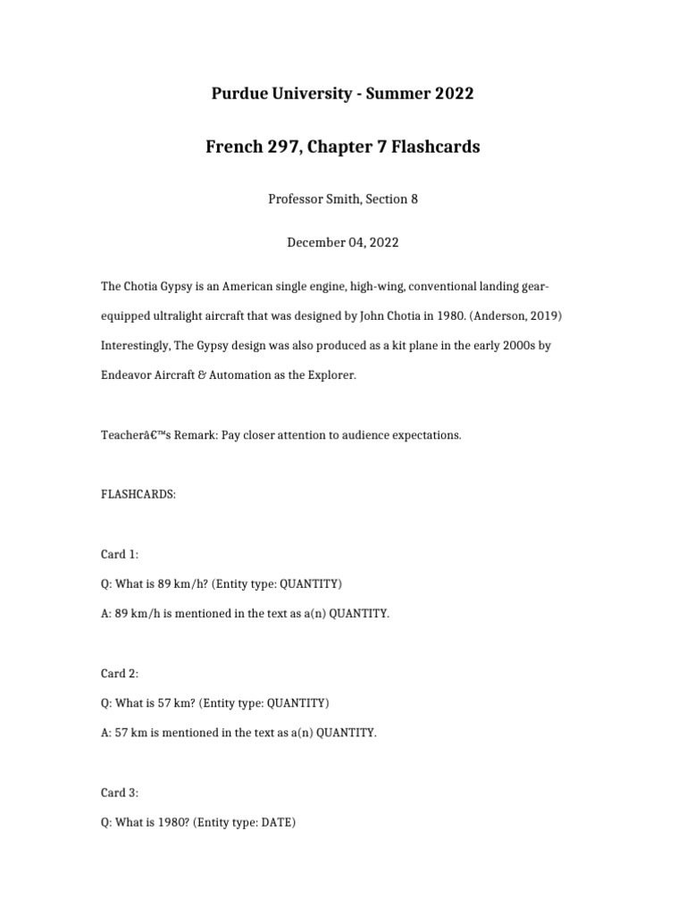 French 297 Chapter 7 Flashcards | PDF