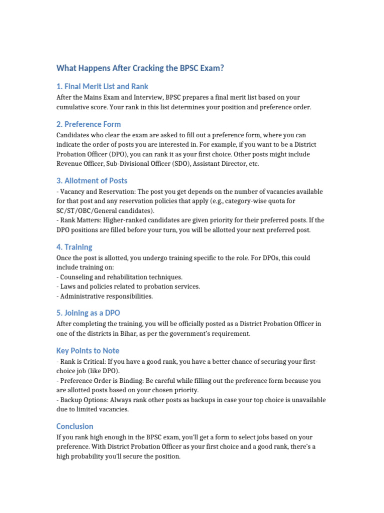 BPSC Post Selection Process | PDF