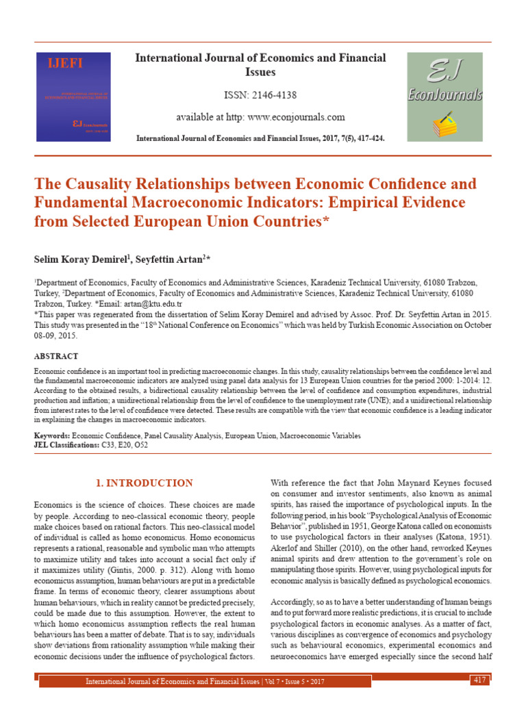 Causal Relationship Between Economic Confidence and Major Macroeconomic ...