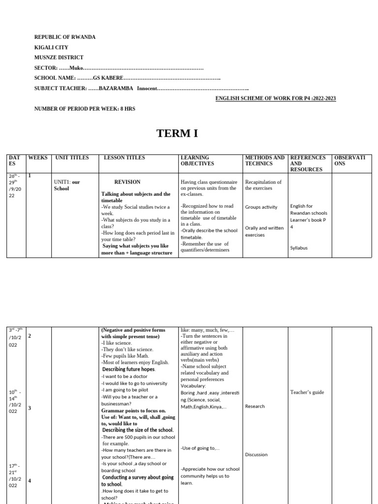P4 English Scheme of Work 2022-2023 | PDF | English Language | Climate ...