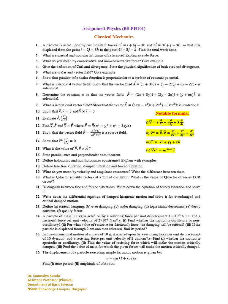 Classical Mechanics and Optics Assignment | PDF | Diffraction | Damping