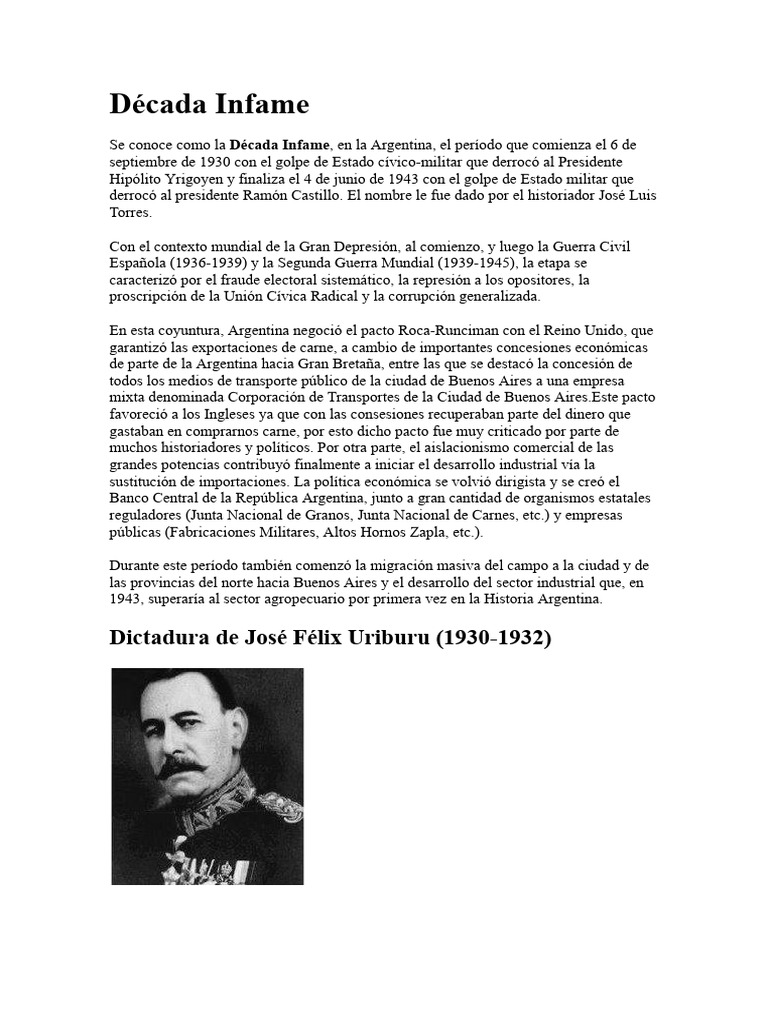 Década Infame en Argentina: Contexto y Régimen | PDF | Argentina | Gobierno