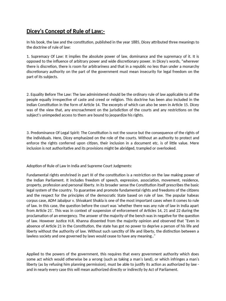 Dicey's Rule of Law Explained | PDF | Rule Of Law | Legal Documents