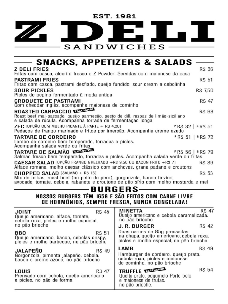 Cardapio Digital Z Deli Comida | PDF