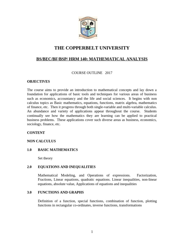 Mathematical Analysis Course Outline | PDF | Derivative | Function ...