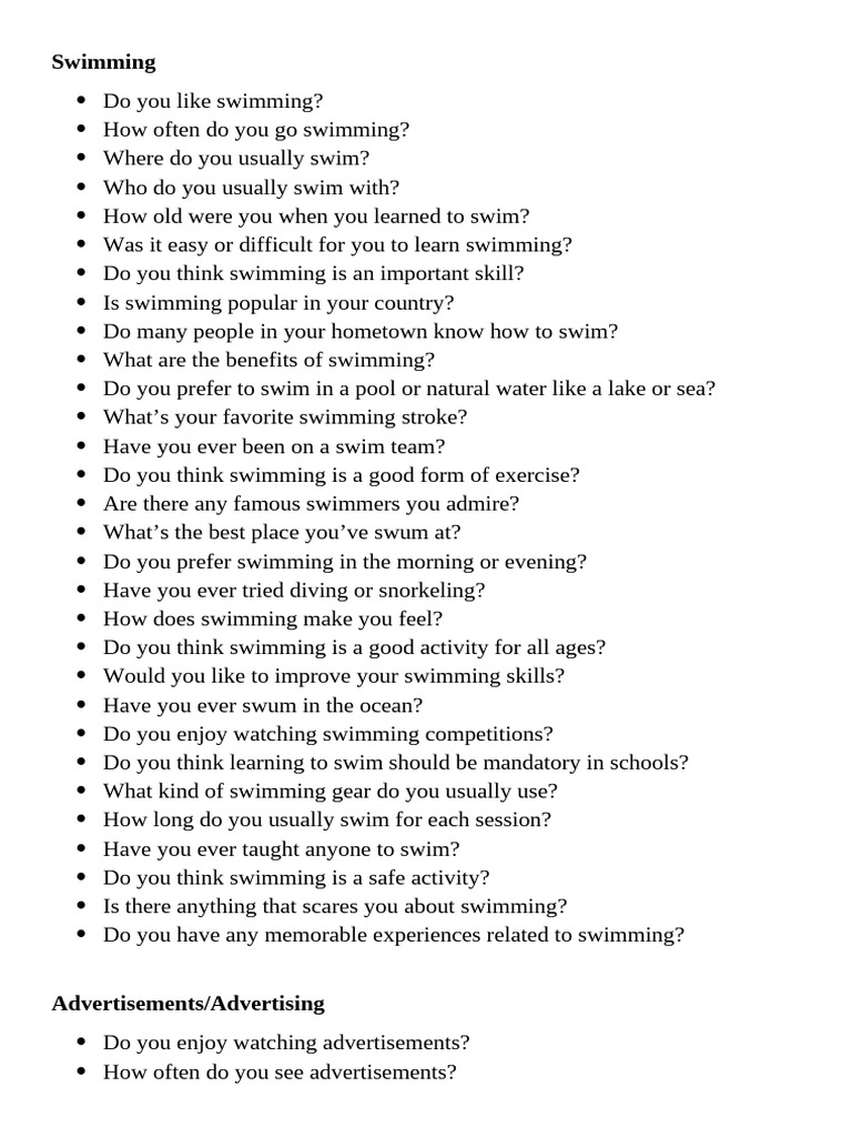 New November Questions | PDF | Swimming | Time Management
