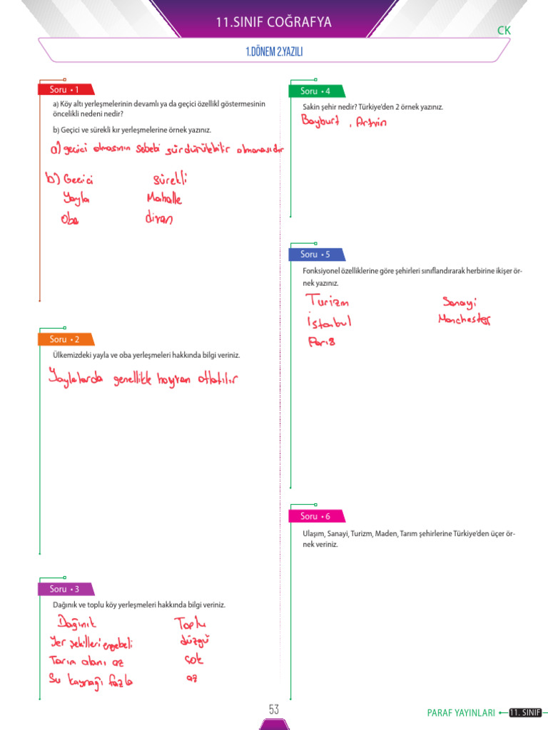 11 Sinif Cografya 1 Donem 2 Yazili | PDF