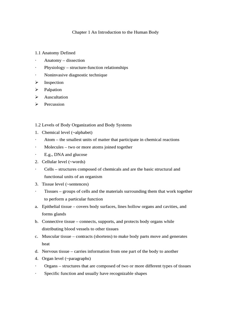 Introduction To The Human Body