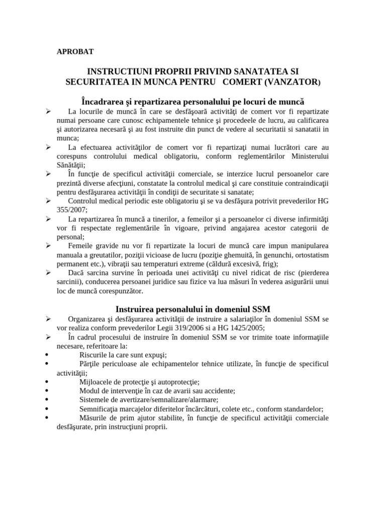2.instructiuni SSM - Comert | PDF