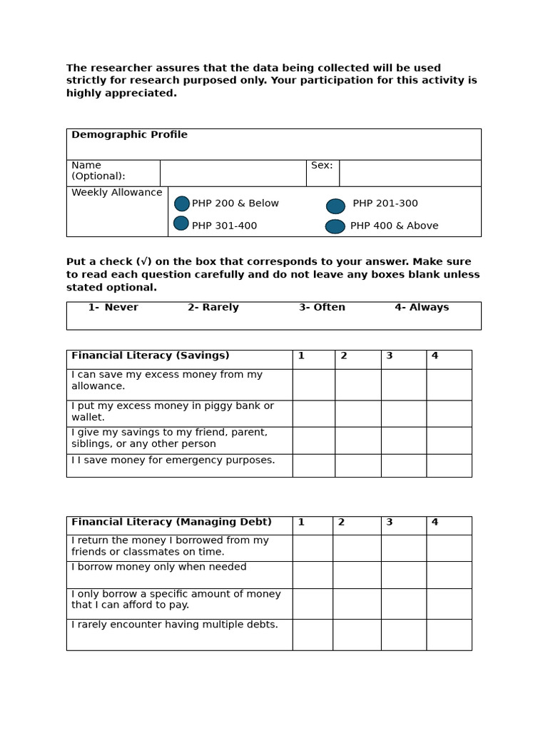 Financial Literacy and Spending Survey | PDF | Money | Economies