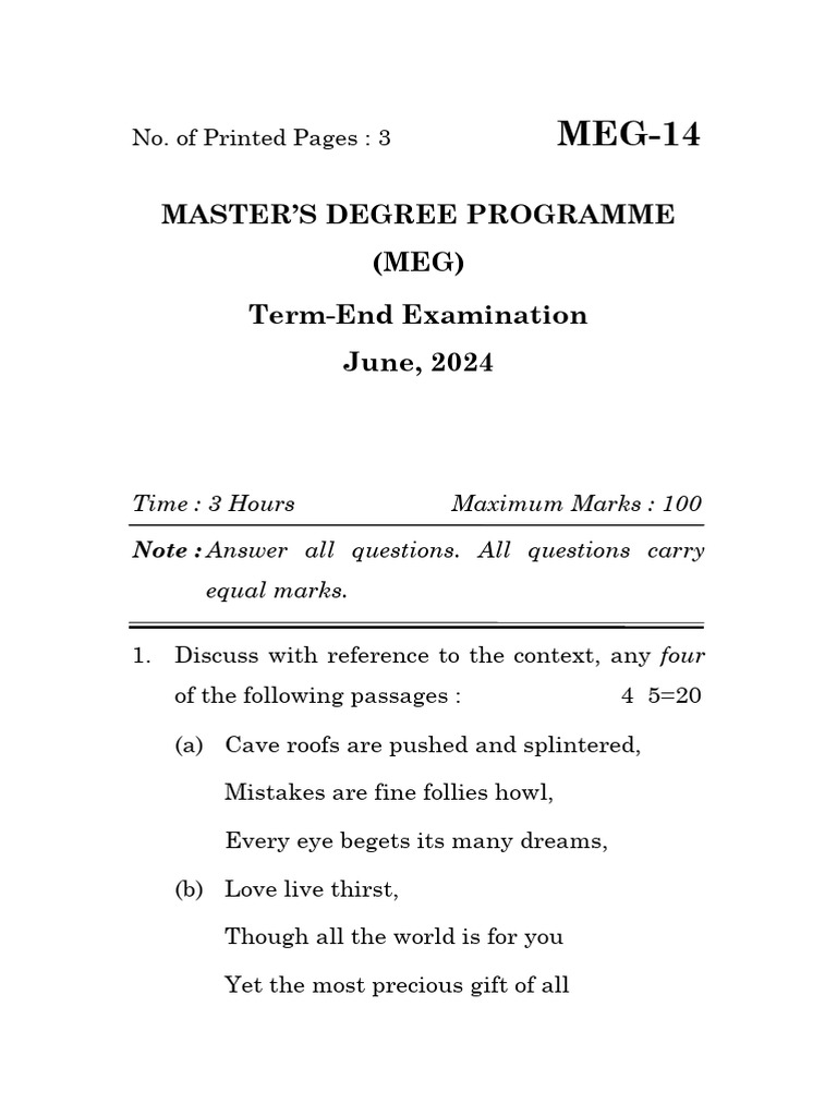 Exam Questions for MEG-14 Literature | PDF