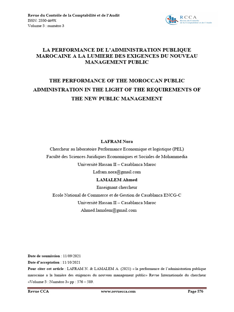 Performance de l'Administration Publique au Maroc | PDF | Audit | Budget