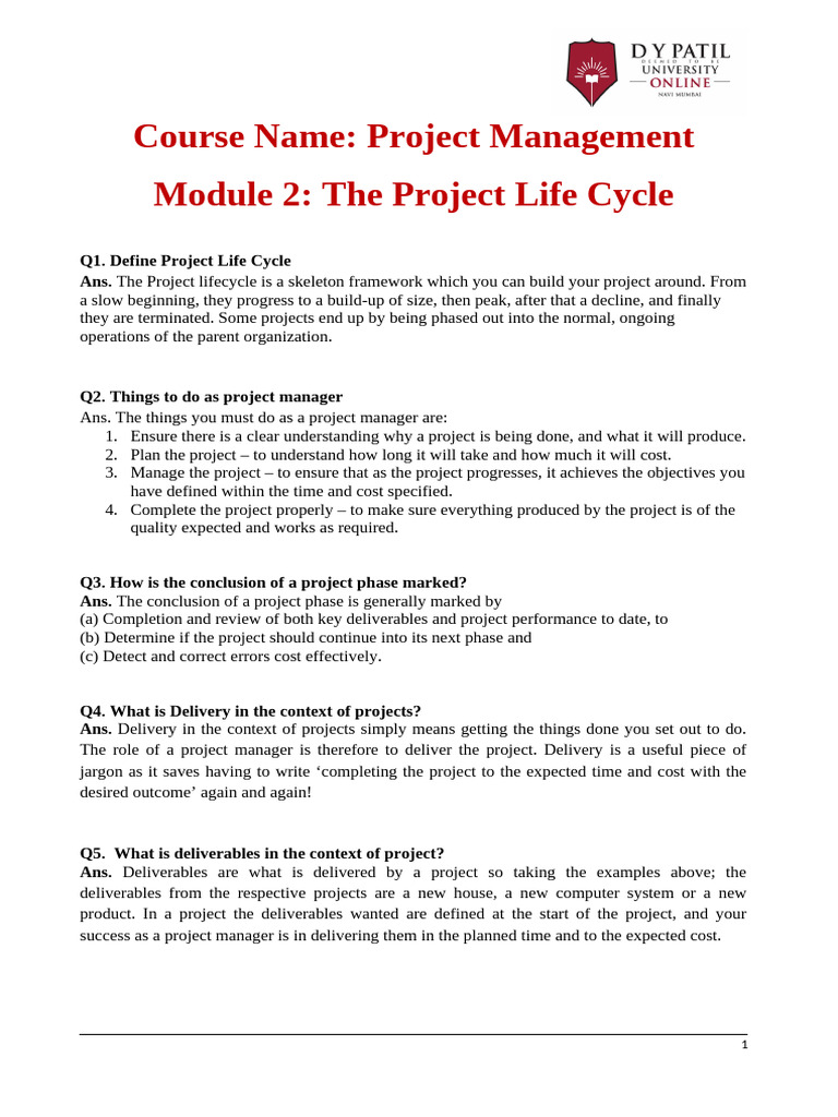 QAB Mod 2 The Project Life Cycle | PDF | Project Management | Business
