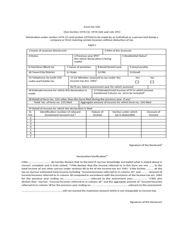 Form 15G Declaration for Tax Exemption | PDF | Income Tax | Income
