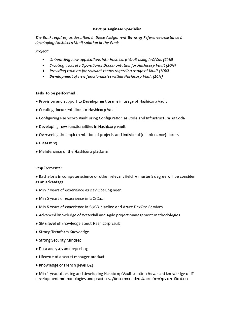 Hashicorp Vault DevOps Engineer Role | PDF