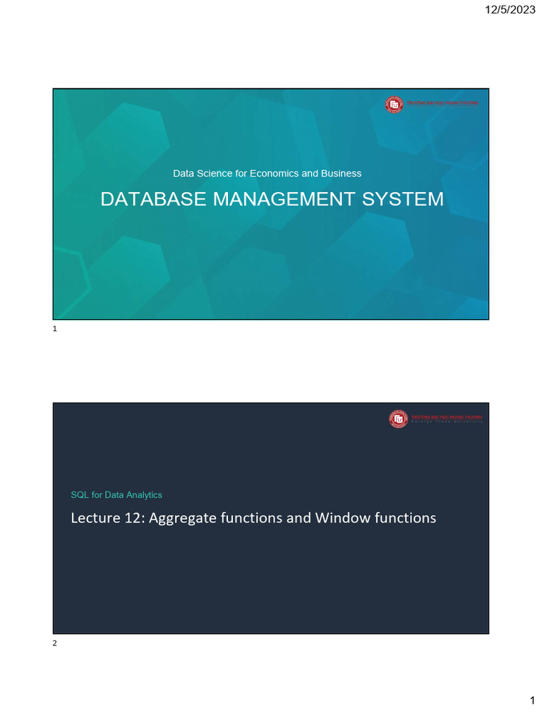 SQL Aggregate and Window Functions Guide | PDF | Data Management ...
