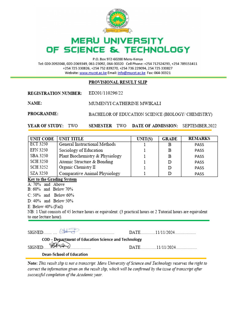 Provisional Result Slip for Education Program | PDF