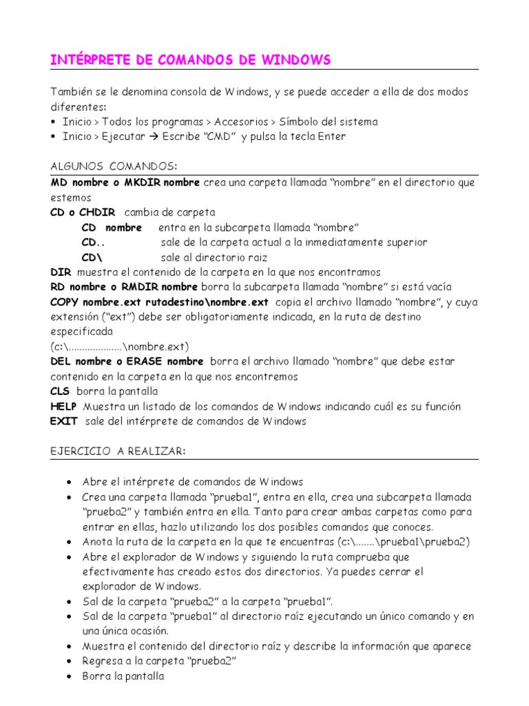 Interprete Comandos WIN | PDF | Archivo de computadora | Tecnología de ...