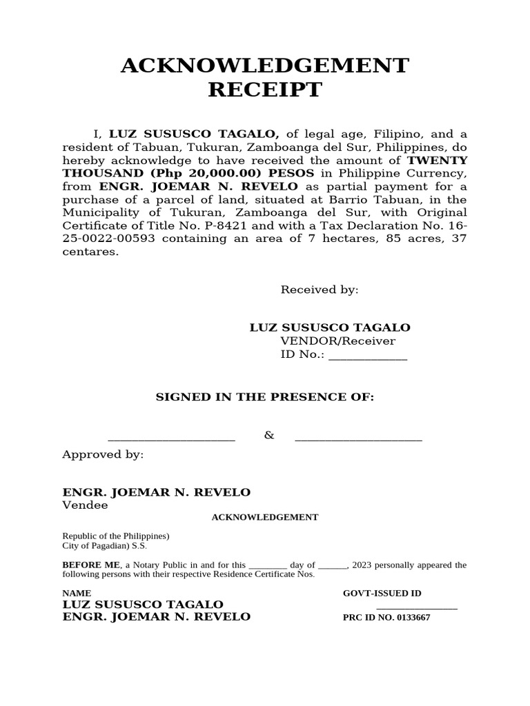 Acknowledgment Receipt for Land Payment | PDF
