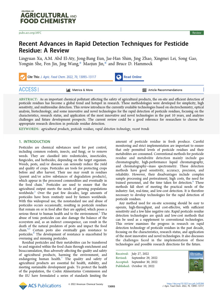 Recent Advances in Rapid Detection Techniques For Pesticide Residue: A ...
