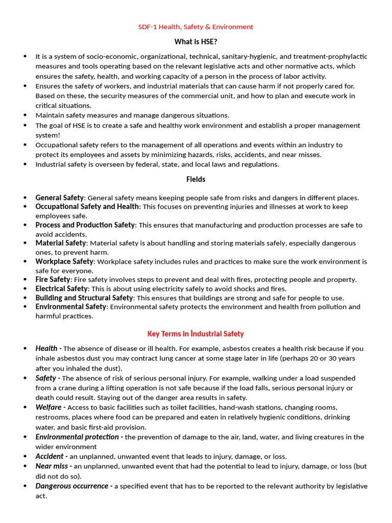 HSE Overview: Ensuring Workplace Safety | PDF | Occupational Safety And ...