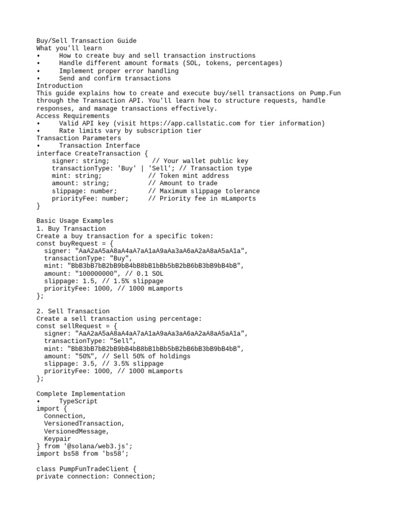 Pump.Fun API Transaction Guide | PDF | Data | Metadata