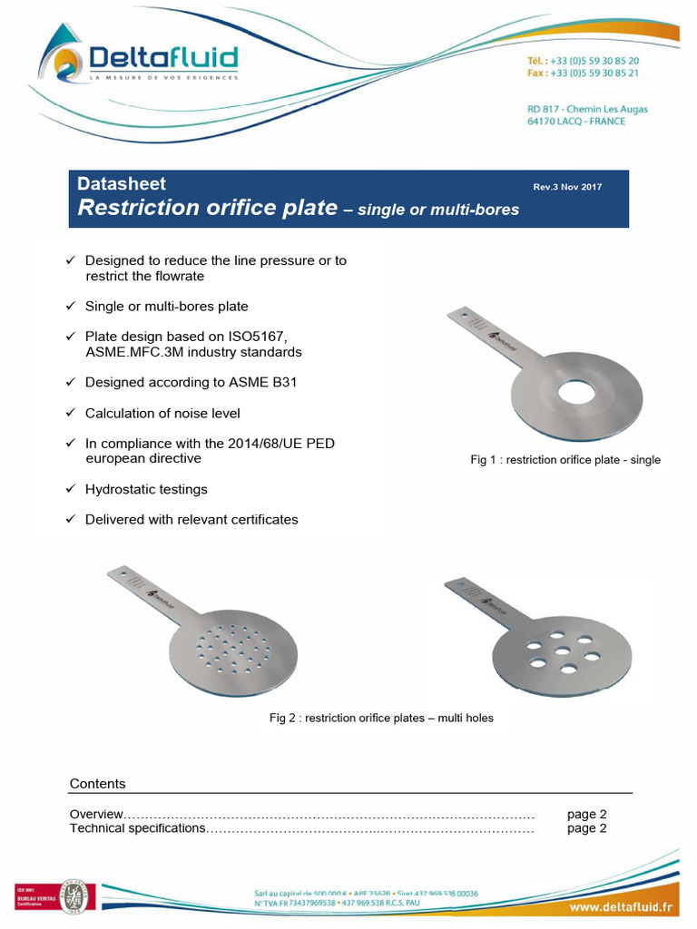 Restriction Orifice Plate Specifications | PDF | Mechanical Engineering ...