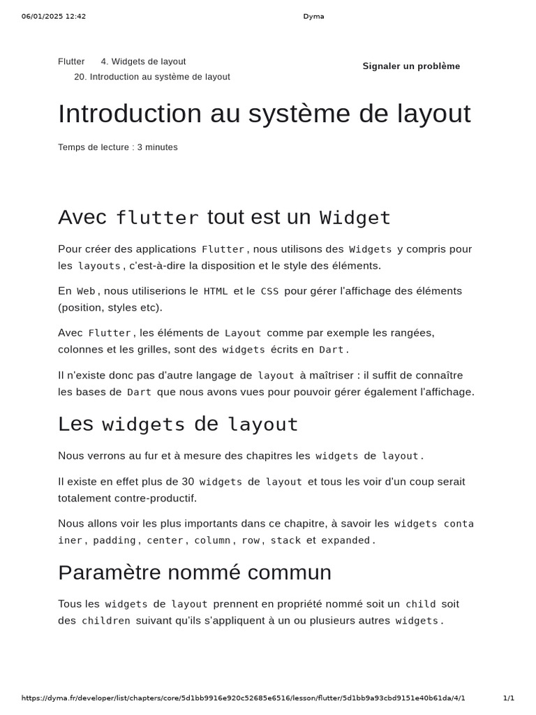 Introduction aux Widgets de Layout Flutter | PDF
