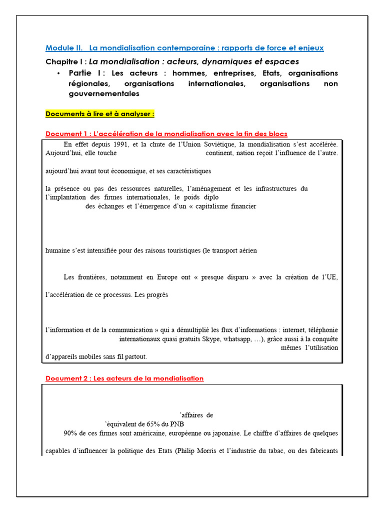 Acteurs et dynamiques de la mondialisation | PDF | Globalisation | État