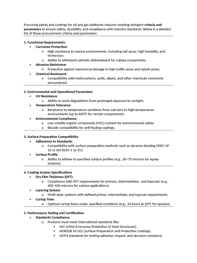 Procuring paints and coatings for oil and gas platforms requires