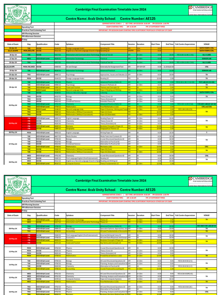 June 2024 Timetable For Candidates | PDF | Qualifications | Science