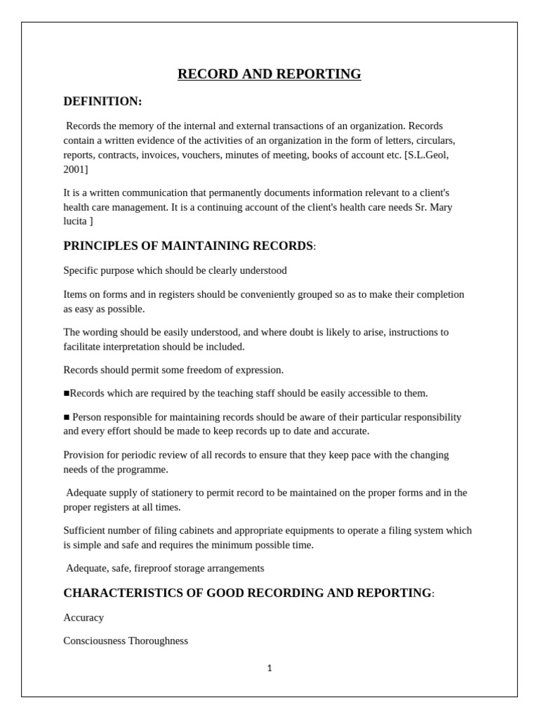Effective Record Keeping and Reporting | PDF | Nursing | Hospital