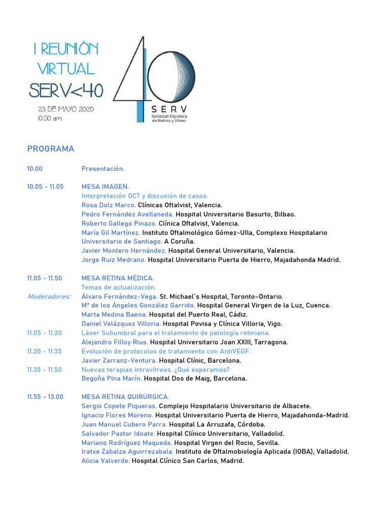 Programa I Reunion Virtual SERV 40 | PDF