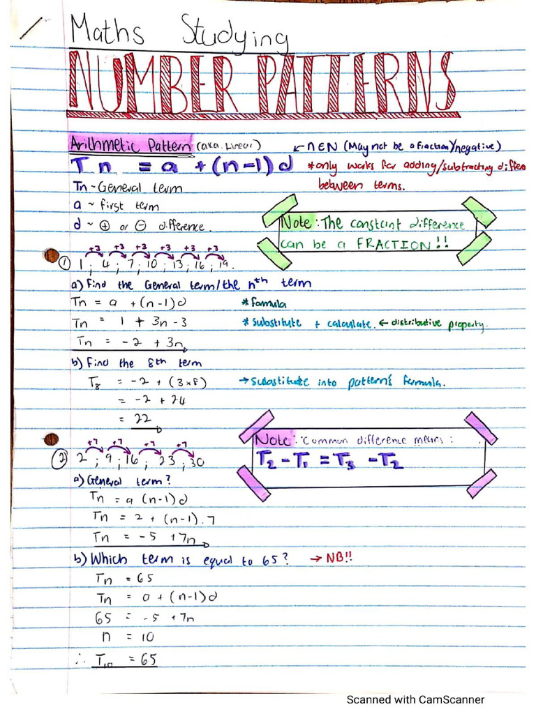 Grade 12 Number Pattern, Series Notes | PDF | Summation | Mathematics