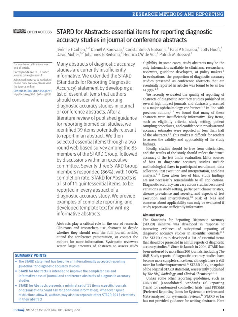 STARD For Abstracts | PDF | Sensitivity And Specificity | Accuracy And ...