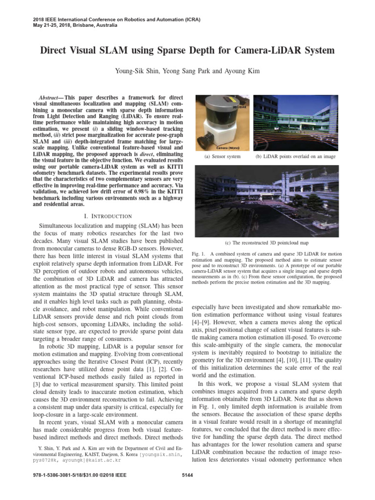 Direct Visual SLAM with Camera-LiDAR | PDF | Lidar