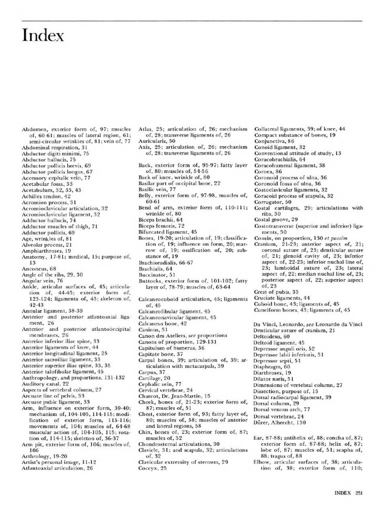 Comprehensive Anatomy Index Guide | PDF | Vertebra | Pelvis