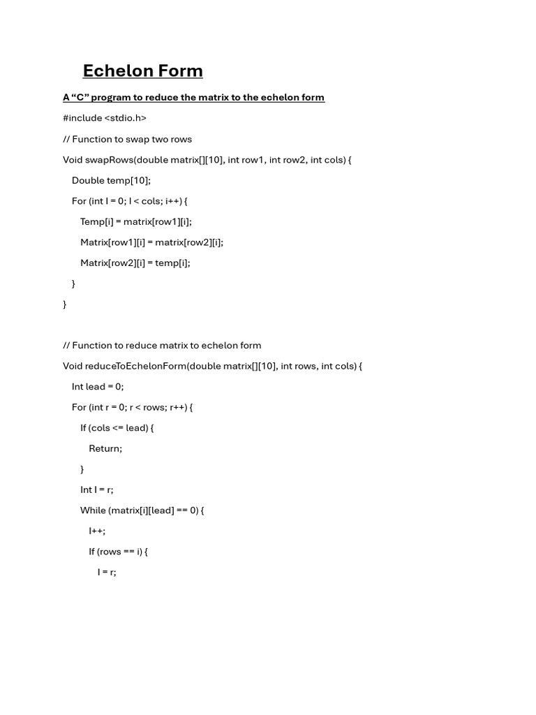 C Program for Echelon Form Conversion | PDF