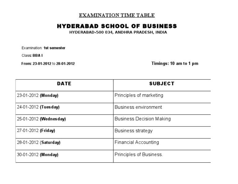 BBA 1st Semester Exam Schedule 2012 | PDF | Career & Growth | Business