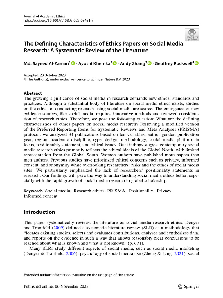 Ethics in Social Media Research Review | PDF | Systematic Review ...