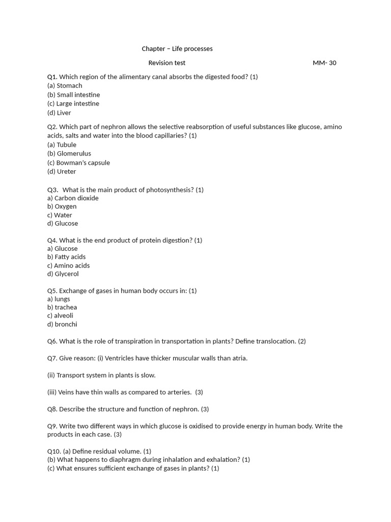 Revision Life Processes | PDF