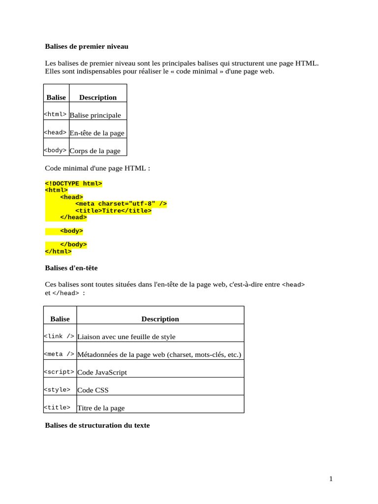 Balises HTML5 : Guide Complet | PDF | Langage de balisage | Html