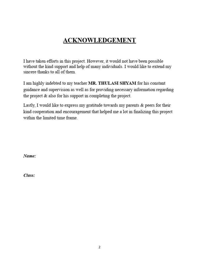 Project Acknowledgement and Thanks | PDF