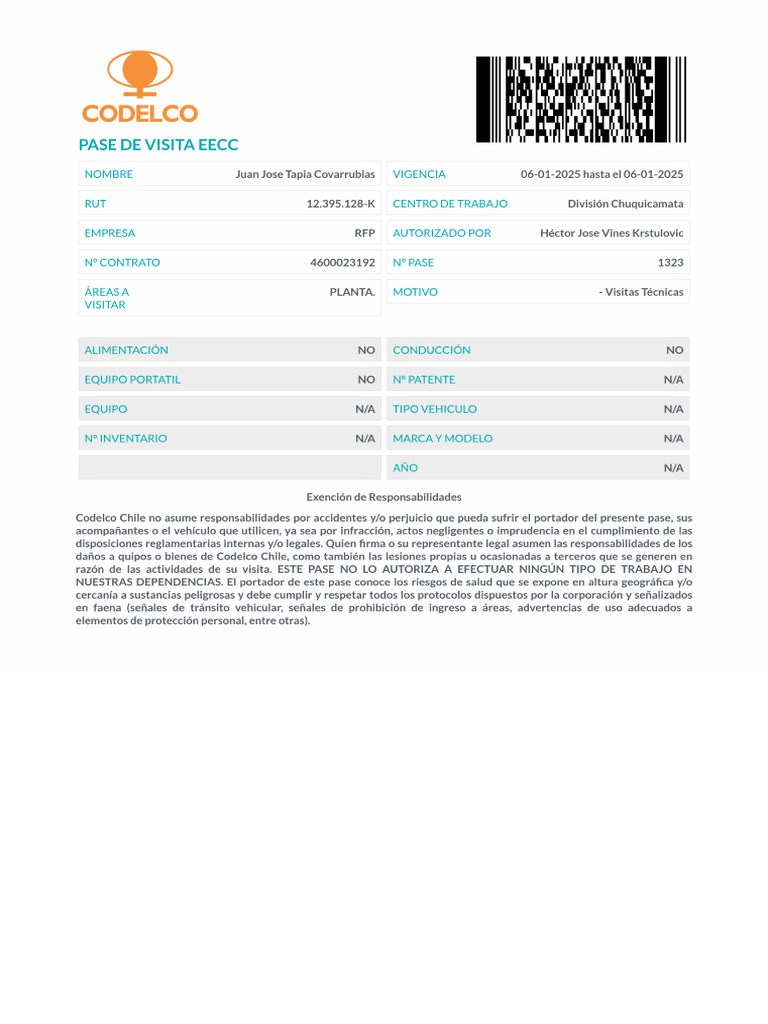 Pase Visita Eecc 1323 | PDF