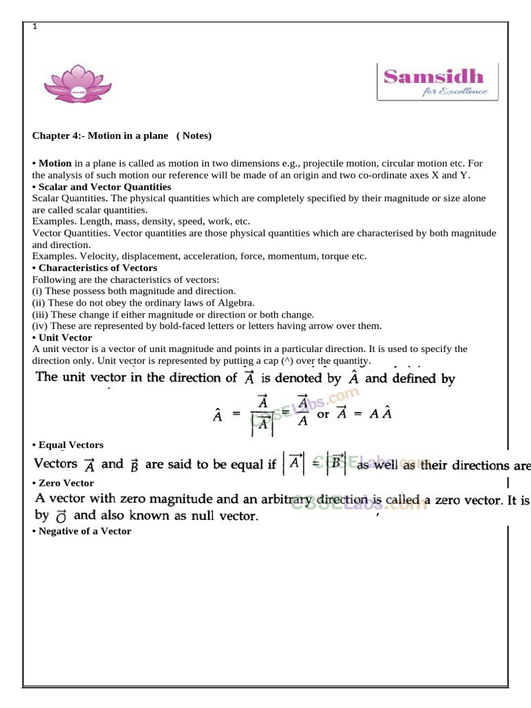 Motion in a Plane: Vectors & Projectile | PDF | Euclidean Vector ...