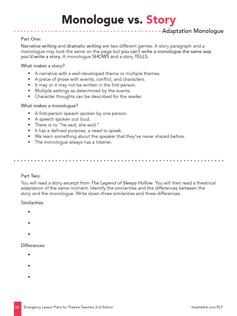Theatre Teachers' Emergency Lesson Plans | PDF | The Legend Of Sleepy ...