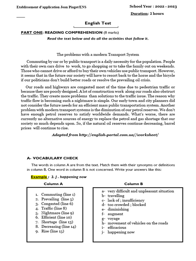 English Test 3è Unit 3 | PDF | Transport | Traffic
